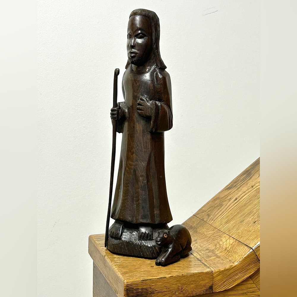 Vintage Ethiopian Artisan Hand Carved Ebony Wood African Shepherd Jesus Statue - Picture 11 of 16